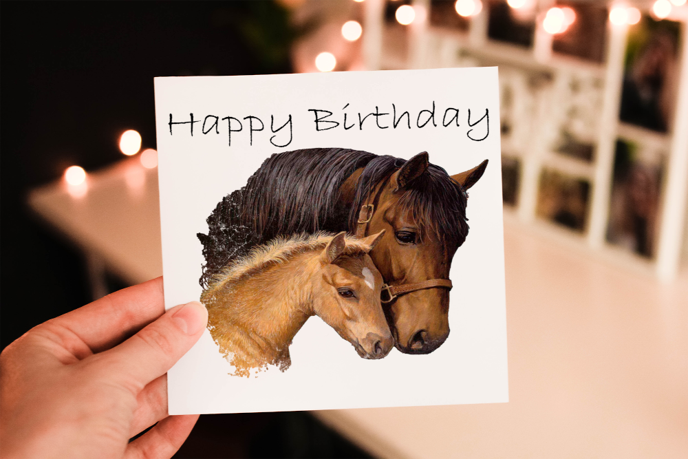 Horse & Foal Birthday Card, Card for Birthday, Greetings Card - Click Image to Close